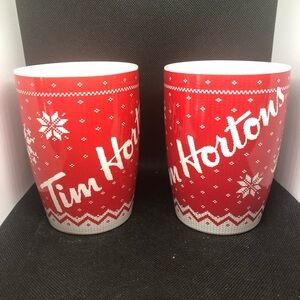 Tim Hortons Ltd 2015 Winter Sweater Snowflake Holiday Mug Cup No. 15 - Pair